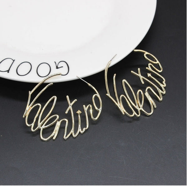 Gold Fashion Letter Hoop Earrings