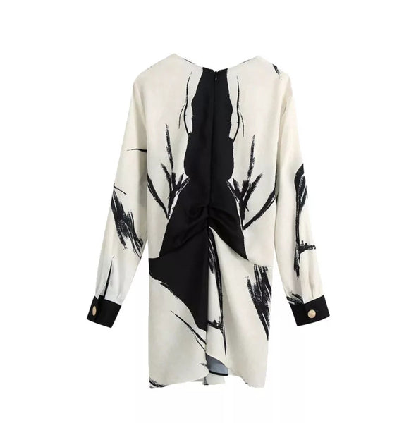 Knotted Front Black & White Blouse