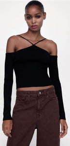 Cut Out Ribbed Top In Black