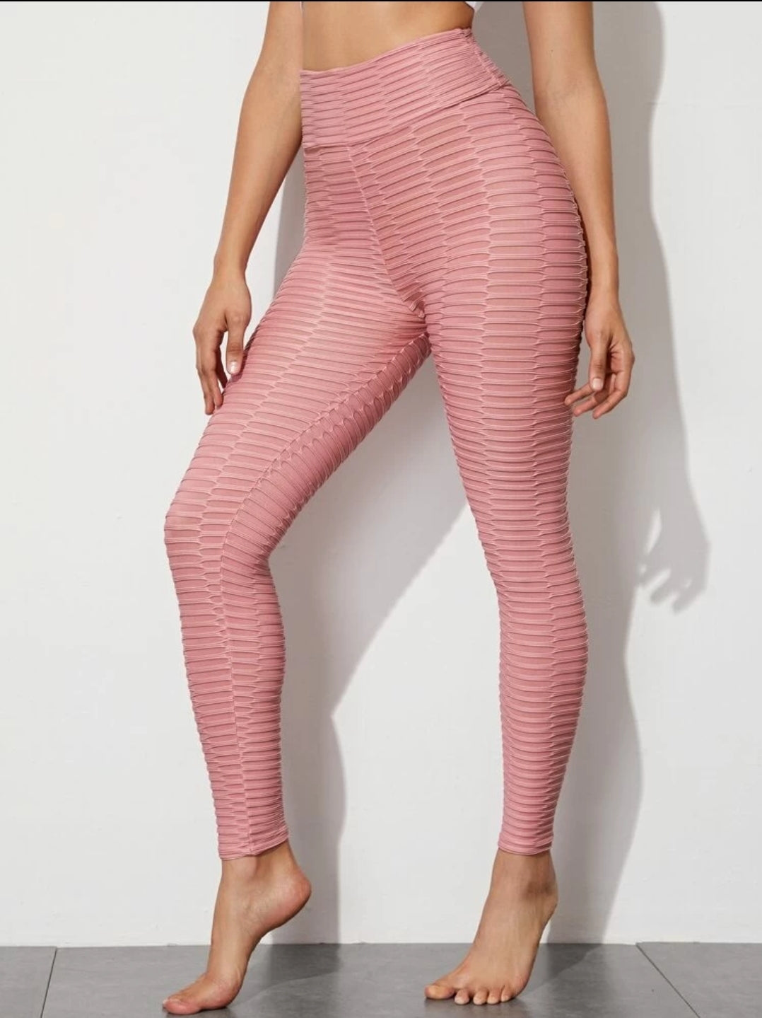 Textured Ruched Detailed Leggings In Pink
