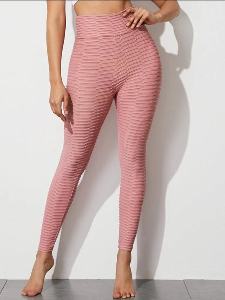 Textured Ruched Detailed Leggings In Pink