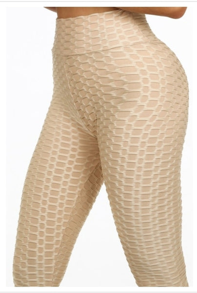 Textured Ruched Detailed Leggings In Gold