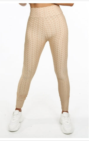 Textured Ruched Detailed Leggings In Gold
