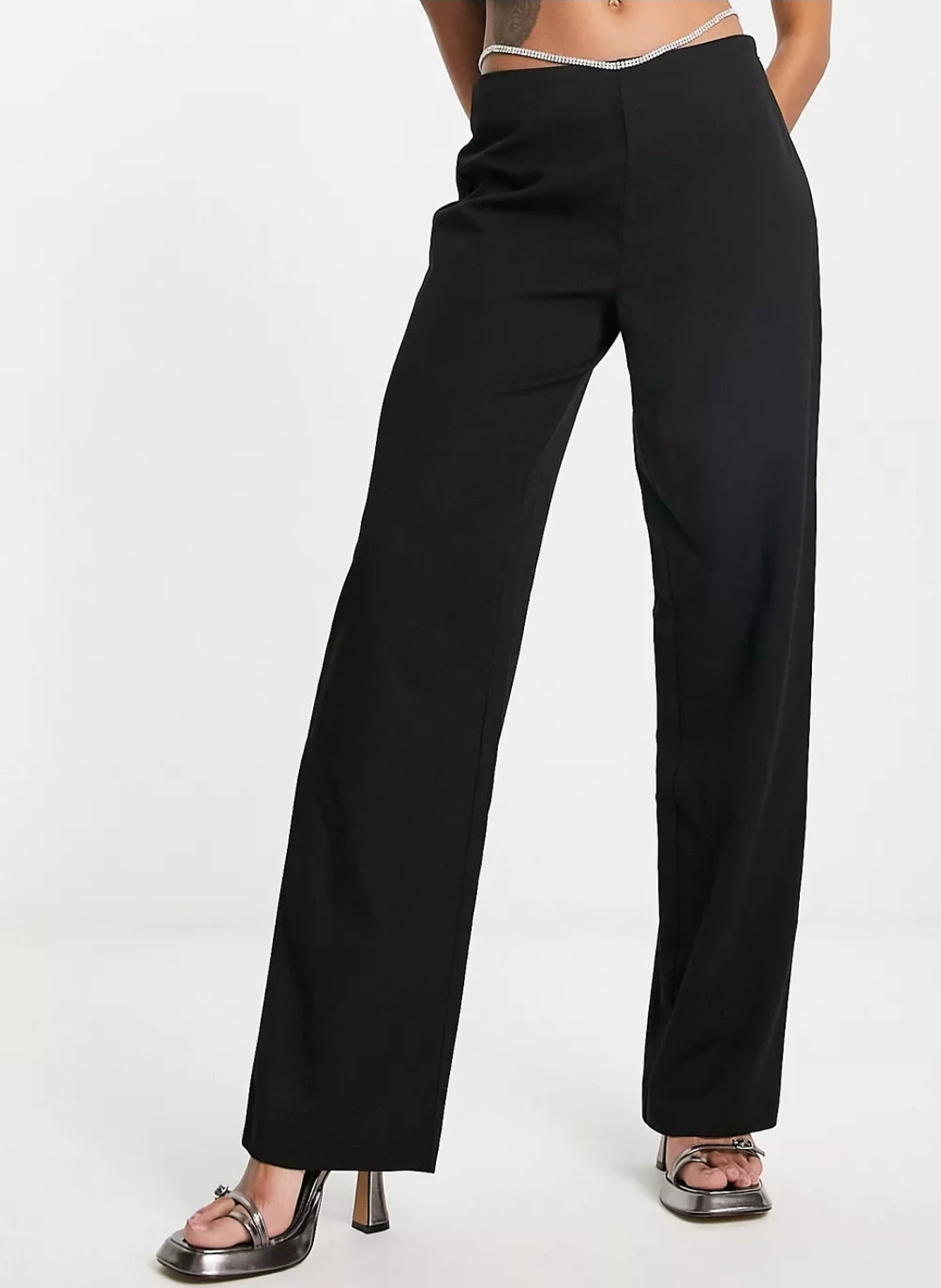 VM Diamante Chain Belt Black Trousers