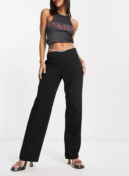 VM Diamante Chain Belt Black Trousers
