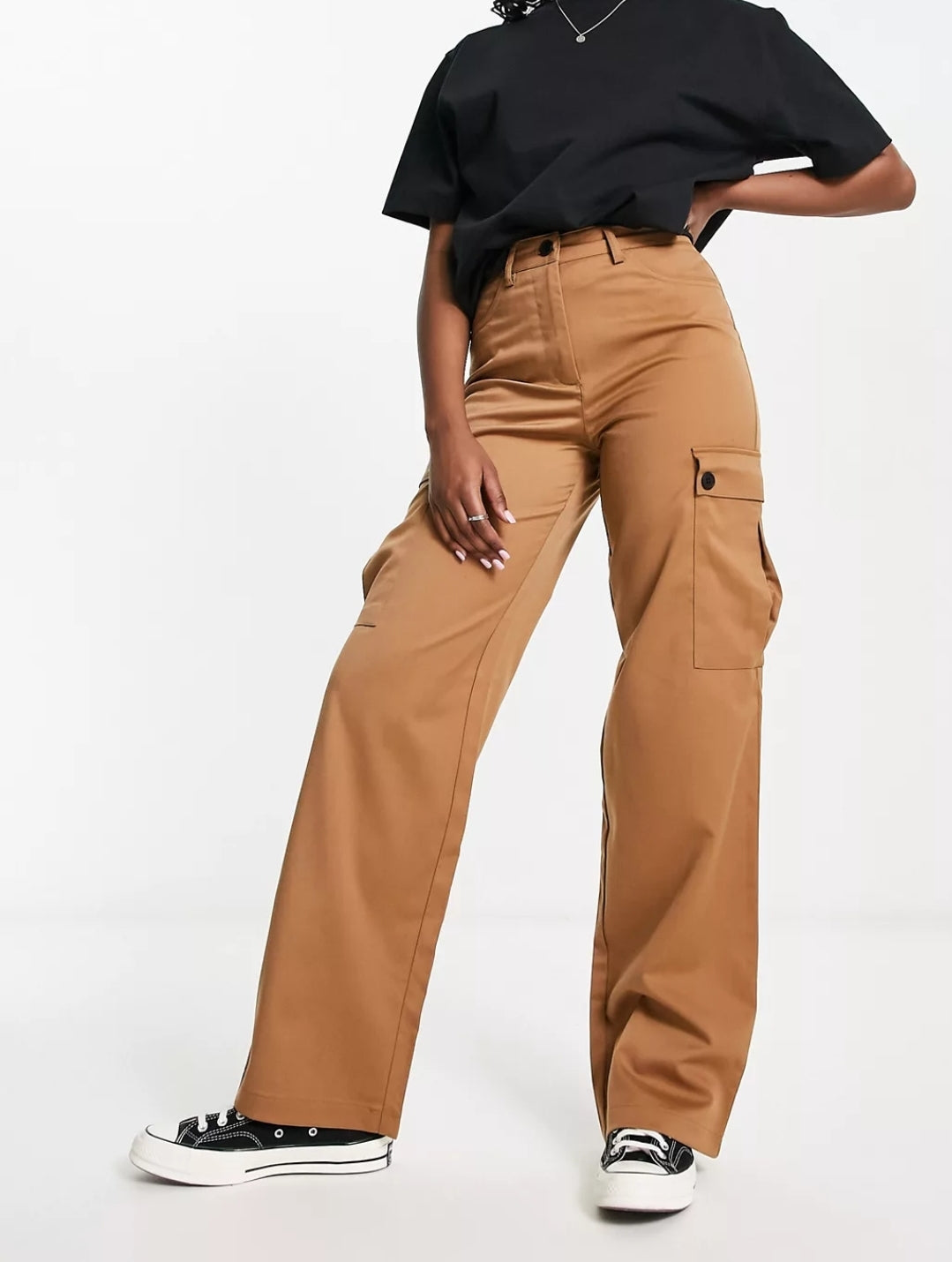 Noisy May Wide Leg Camel Cargo Trousers