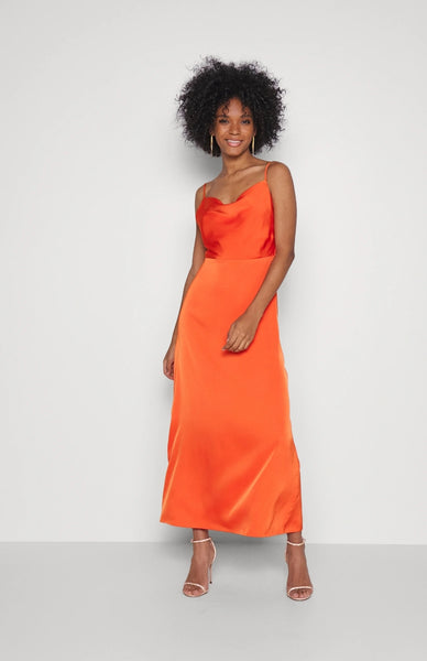 Vila Orange Satin Midi Dress