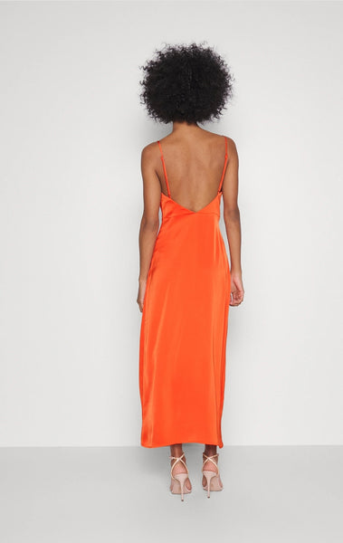 Vila Orange Satin Midi Dress