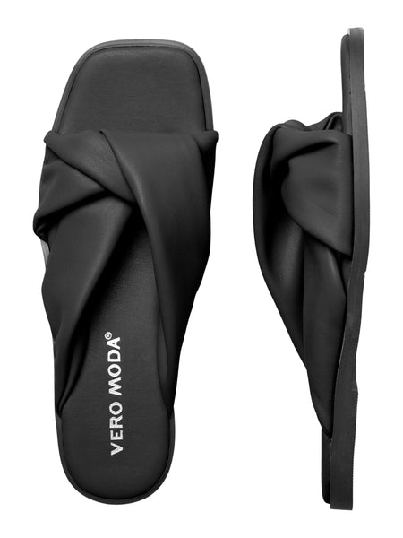 VM Faux Leather Square Toe Sandals In Black