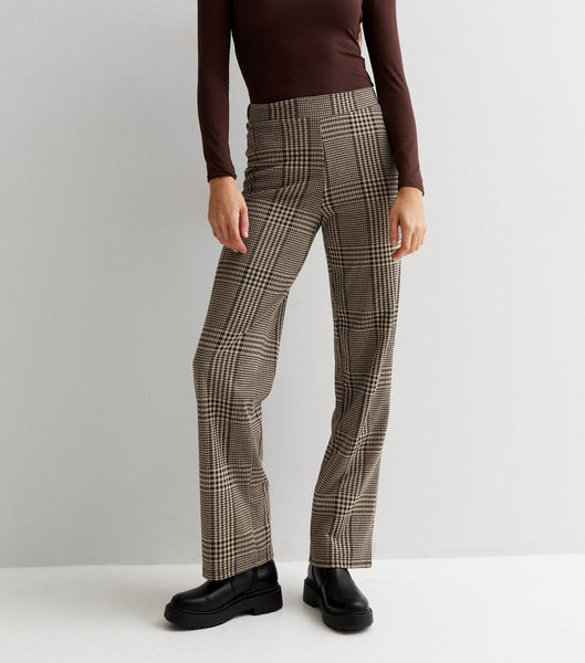 Only Checked Jersey Wide Leg Trousers