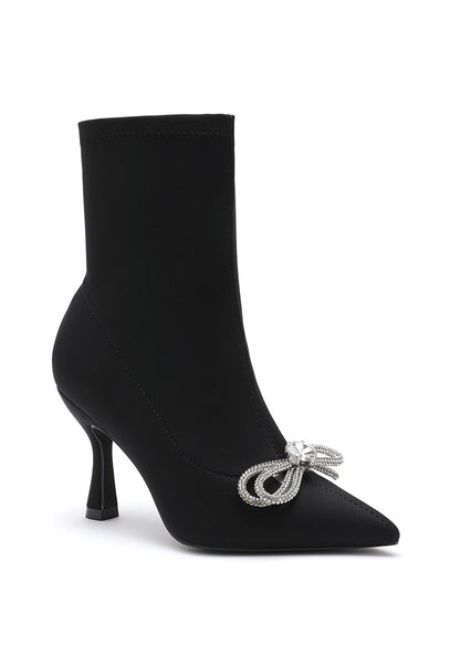 Black Diamante Bow Sock Boots